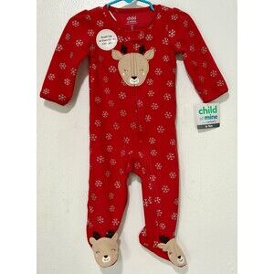 Child Of Mine By Carters NWT Red Snowflake & Reindeer  Sleeper Infant 6-9 Months